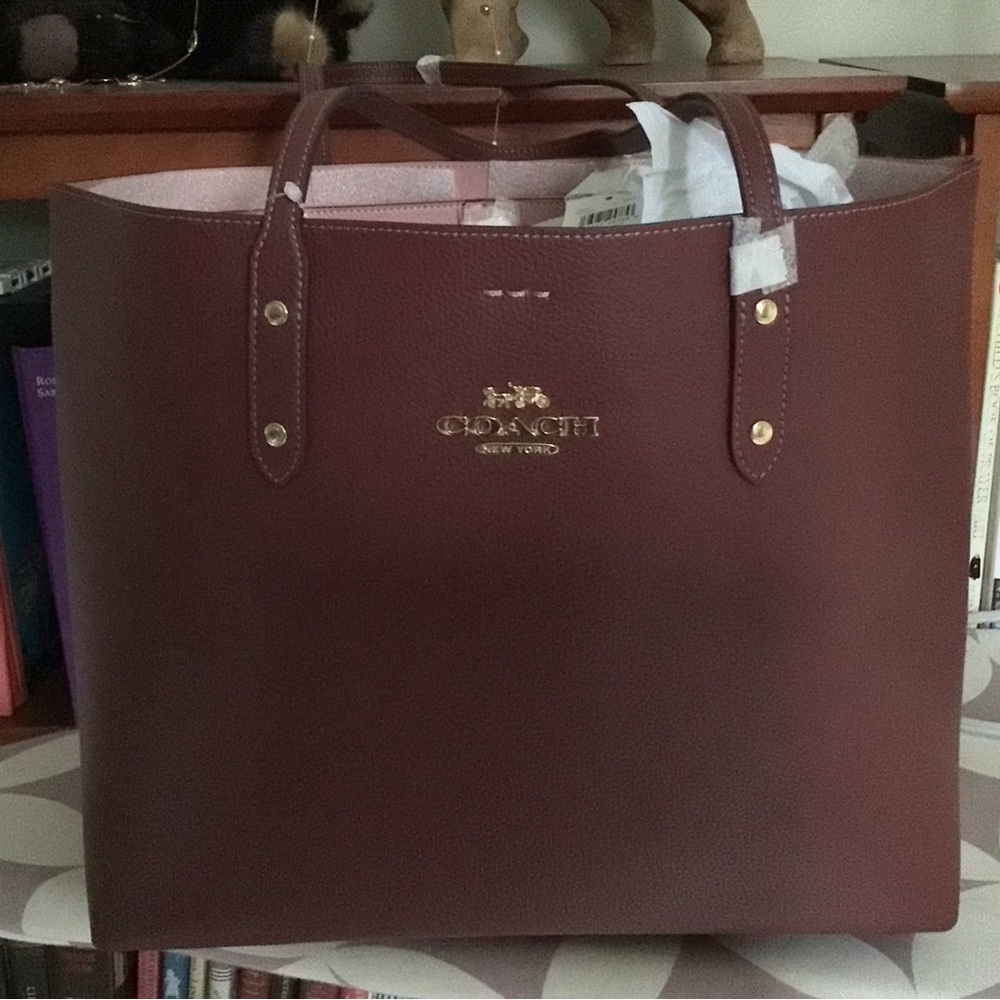 NWT Coach LTH Town Tote Wine exterior with pink lining
